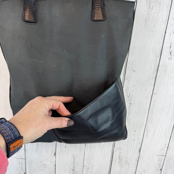 Bally Black Leather and Canvas Basca Shoulder Tote Bag Signature Front B Pocket - Picture 3 of 14